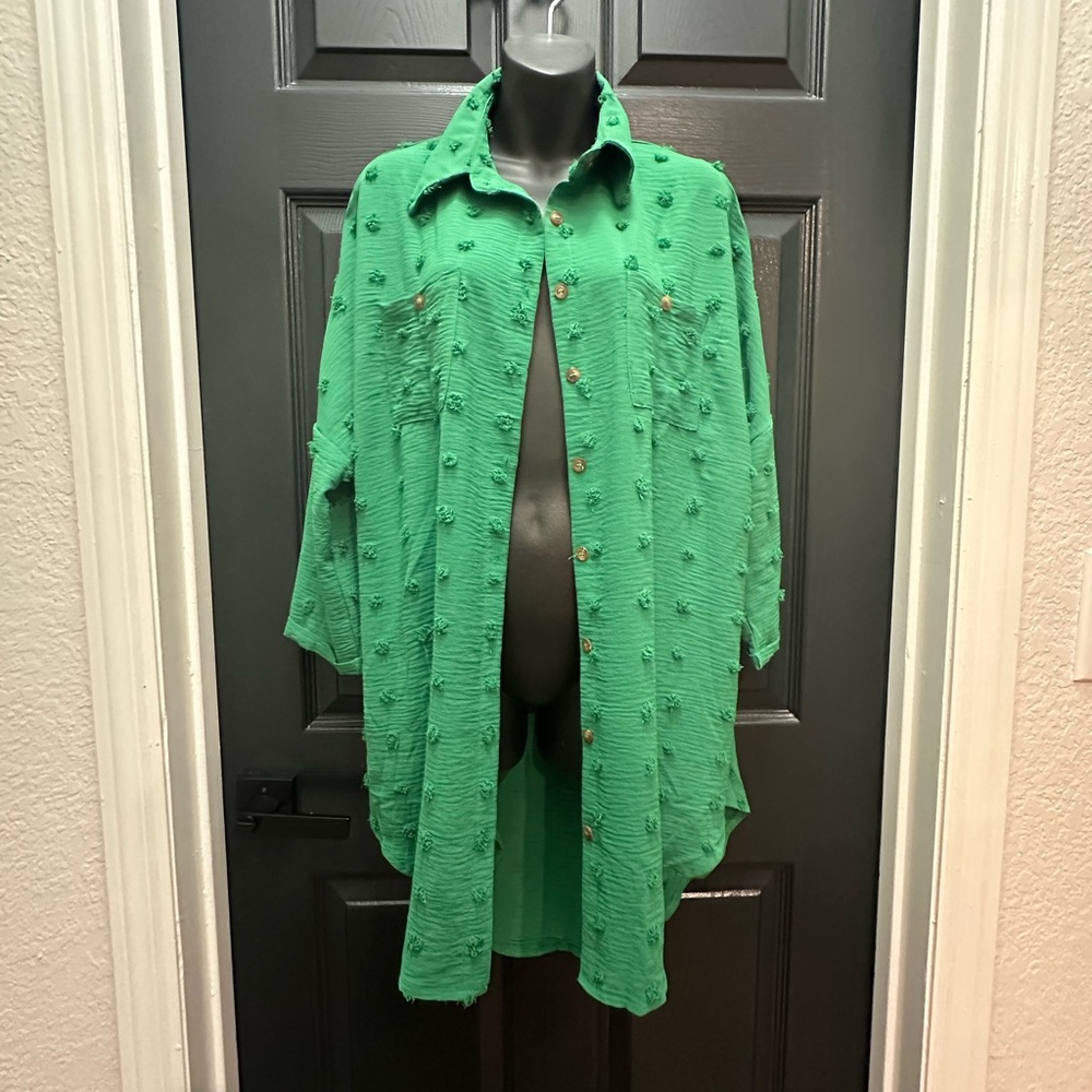 Green Button-Up Coverup Tunic